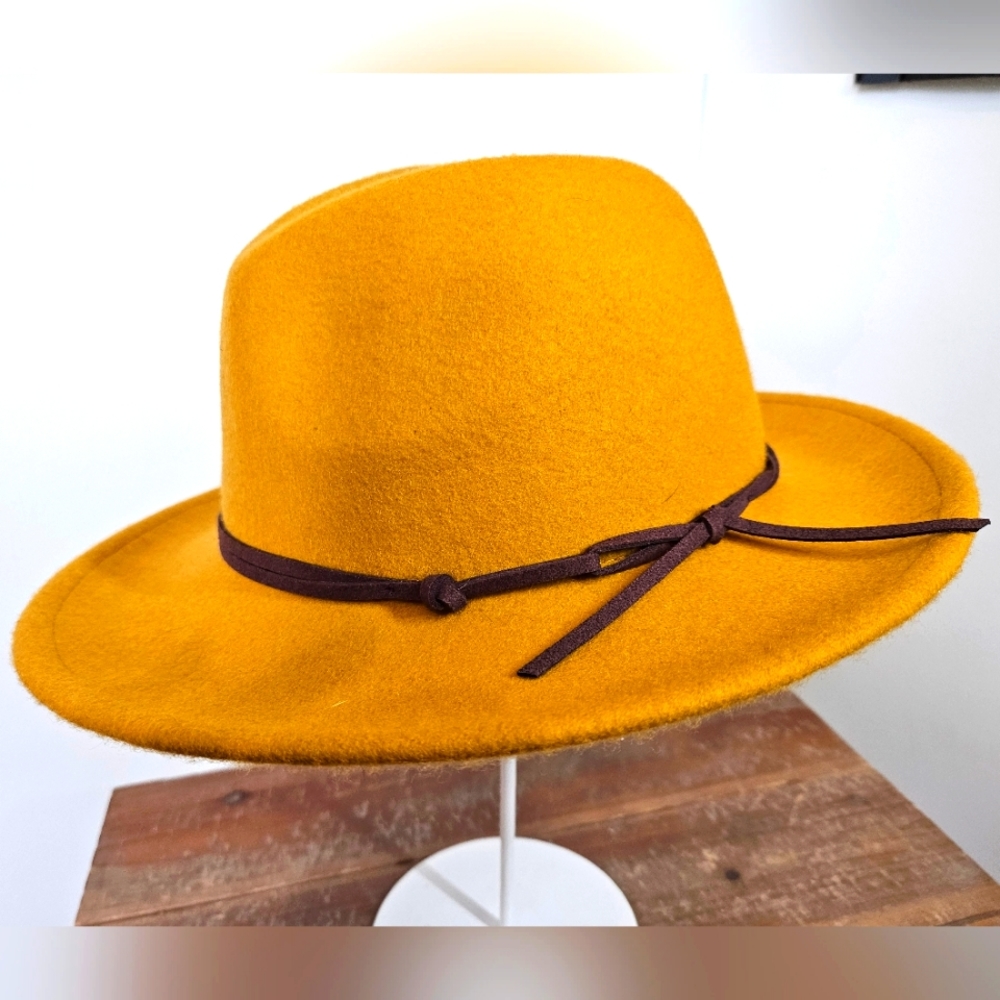 Yellow Ochre Unisex Wool Wide Brim/fedora Hat